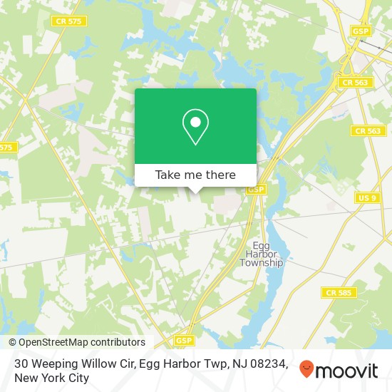 Mapa de 30 Weeping Willow Cir, Egg Harbor Twp, NJ 08234