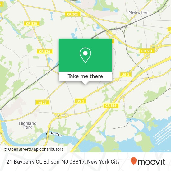 Mapa de 21 Bayberry Ct, Edison, NJ 08817