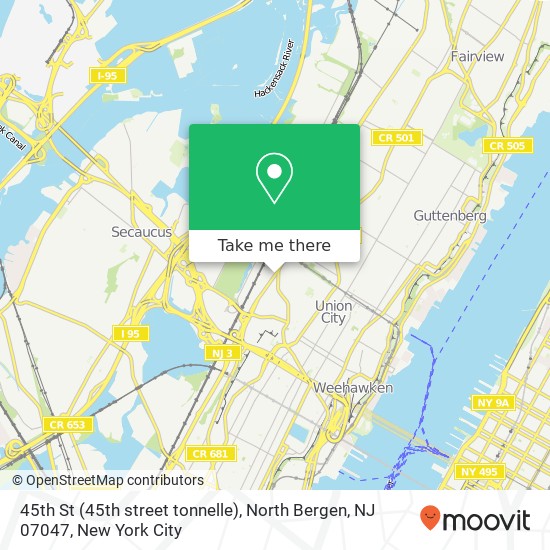 Mapa de 45th St (45th street tonnelle), North Bergen, NJ 07047
