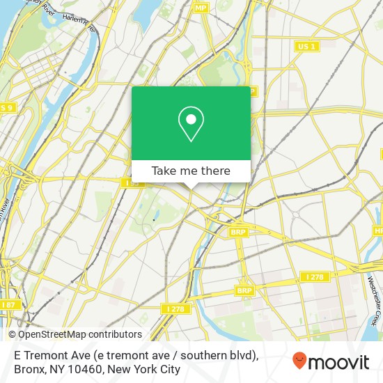 Mapa de E Tremont Ave (e tremont ave / southern blvd), Bronx, NY 10460