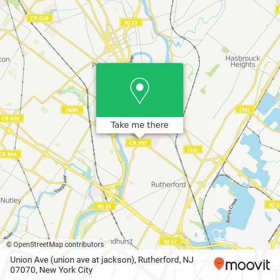 Mapa de Union Ave (union ave at jackson), Rutherford, NJ 07070