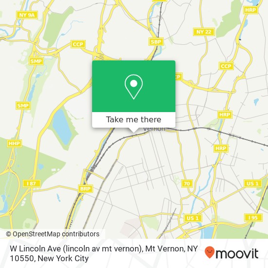Mapa de W Lincoln Ave (lincoln av mt vernon), Mt Vernon, NY 10550