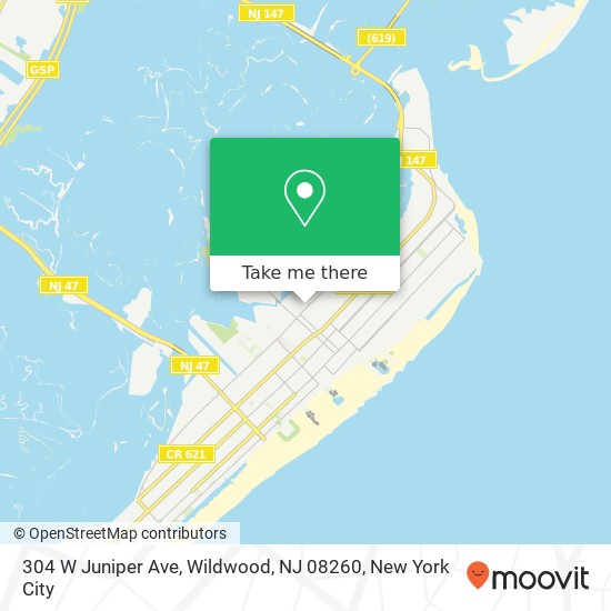 Mapa de 304 W Juniper Ave, Wildwood, NJ 08260