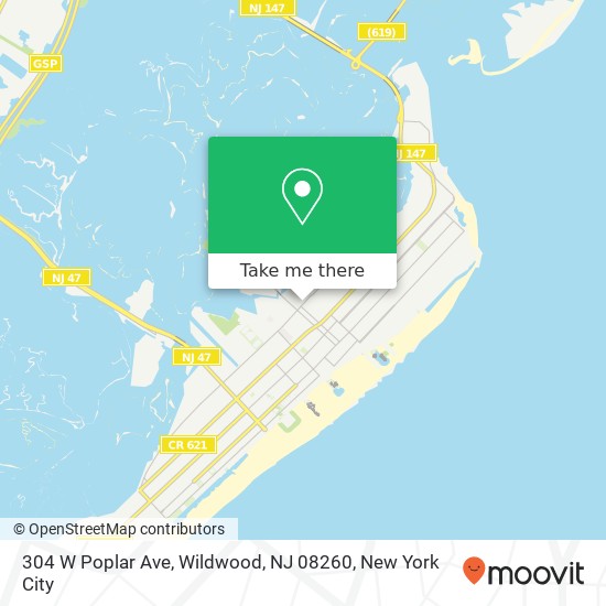 Mapa de 304 W Poplar Ave, Wildwood, NJ 08260