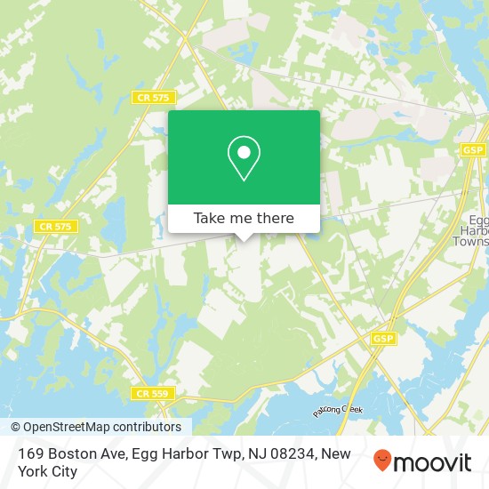 Mapa de 169 Boston Ave, Egg Harbor Twp, NJ 08234