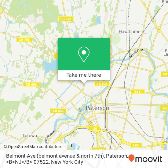 Mapa de Belmont Ave (belmont avenue & north 7th), Paterson, <B>NJ< / B> 07522