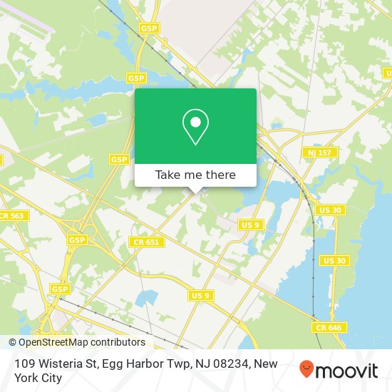 Mapa de 109 Wisteria St, Egg Harbor Twp, NJ 08234