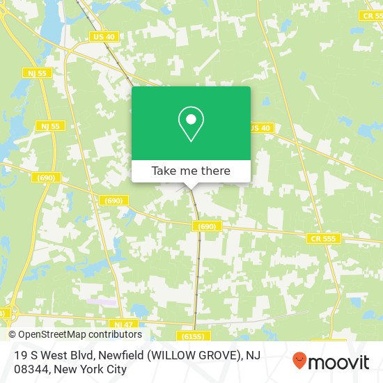 Mapa de 19 S West Blvd, Newfield (WILLOW GROVE), NJ 08344