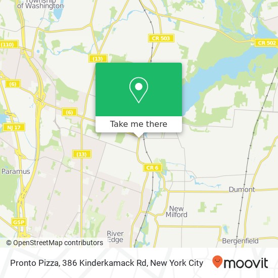 Mapa de Pronto Pizza, 386 Kinderkamack Rd
