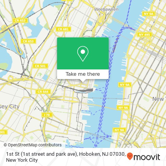 1st St (1st street and park ave), Hoboken, NJ 07030 map