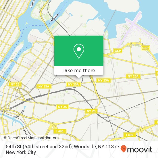 Mapa de 54th St (54th street and 32nd), Woodside, NY 11377