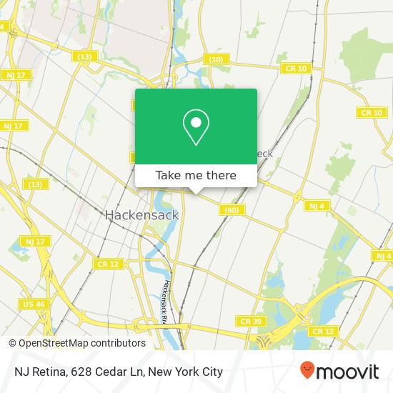 Mapa de NJ Retina, 628 Cedar Ln