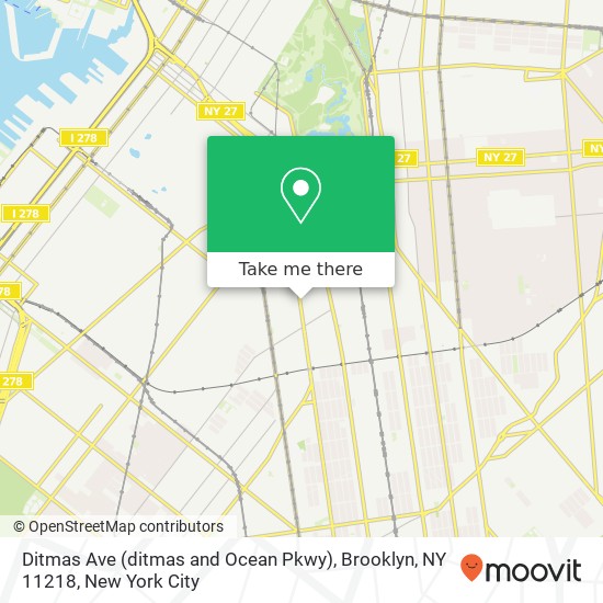 Mapa de Ditmas Ave (ditmas and Ocean Pkwy), Brooklyn, NY 11218