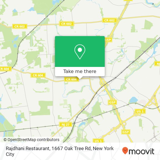 Rajdhani Restaurant, 1667 Oak Tree Rd map
