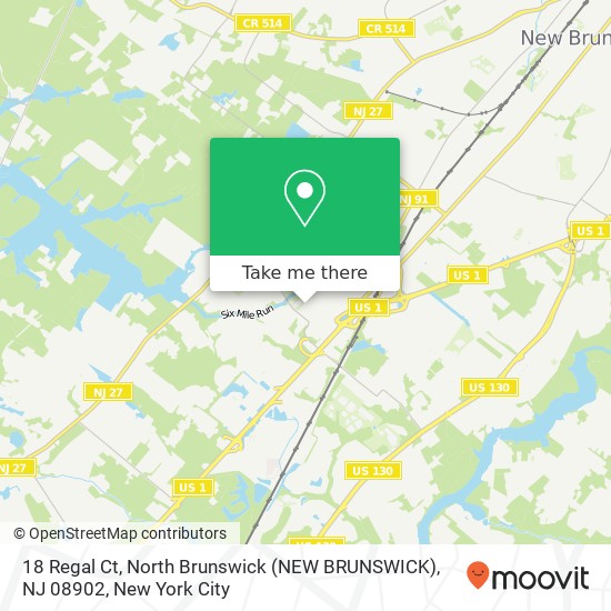 Mapa de 18 Regal Ct, North Brunswick (NEW BRUNSWICK), NJ 08902