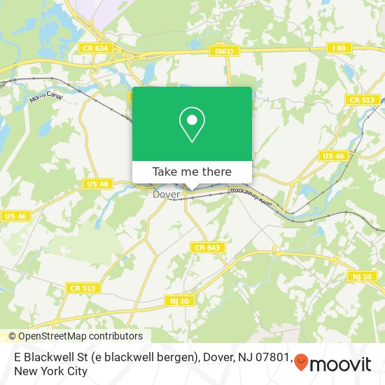 Mapa de E Blackwell St (e blackwell bergen), Dover, NJ 07801