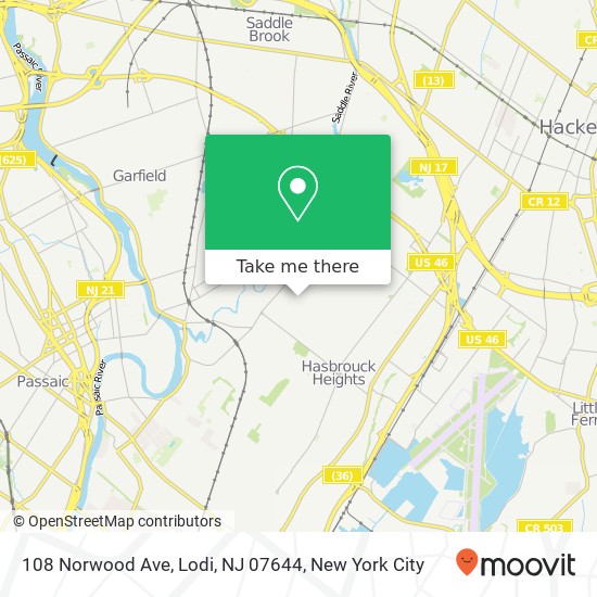 Mapa de 108 Norwood Ave, Lodi, NJ 07644