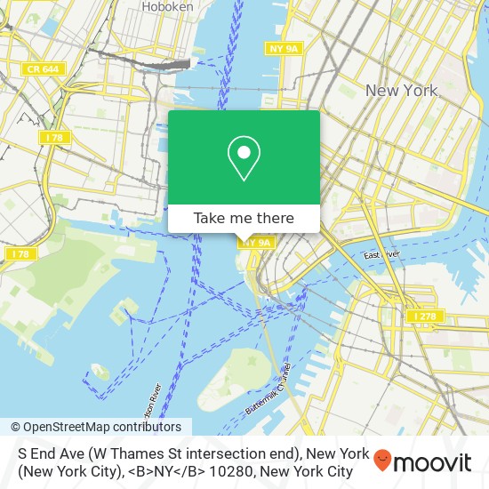 Mapa de S End Ave (W Thames St intersection end), New York (New York City), <B>NY< / B> 10280
