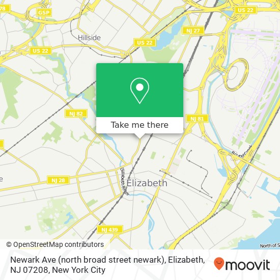 Mapa de Newark Ave (north broad street newark), Elizabeth, NJ 07208