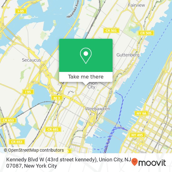 Mapa de Kennedy Blvd W (43rd street kennedy), Union City, NJ 07087