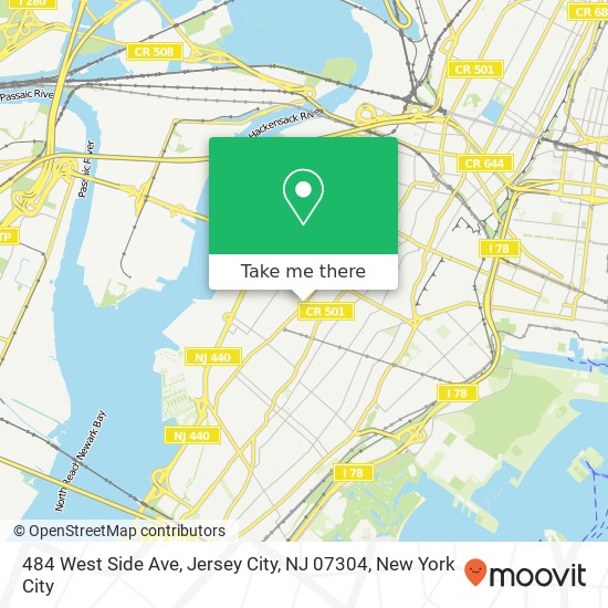 Mapa de 484 West Side Ave, Jersey City, NJ 07304