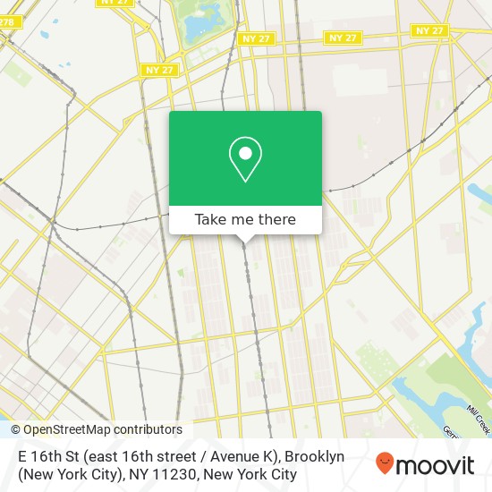 Mapa de E 16th St (east 16th street / Avenue K), Brooklyn (New York City), NY 11230