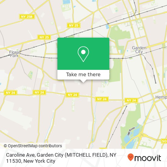 Mapa de Caroline Ave, Garden City (MITCHELL FIELD), NY 11530