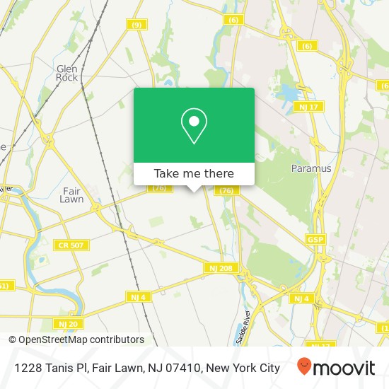 Mapa de 1228 Tanis Pl, Fair Lawn, NJ 07410