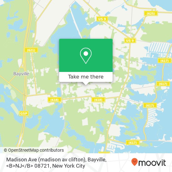 Mapa de Madison Ave (madison av clifton), Bayville, <B>NJ< / B> 08721