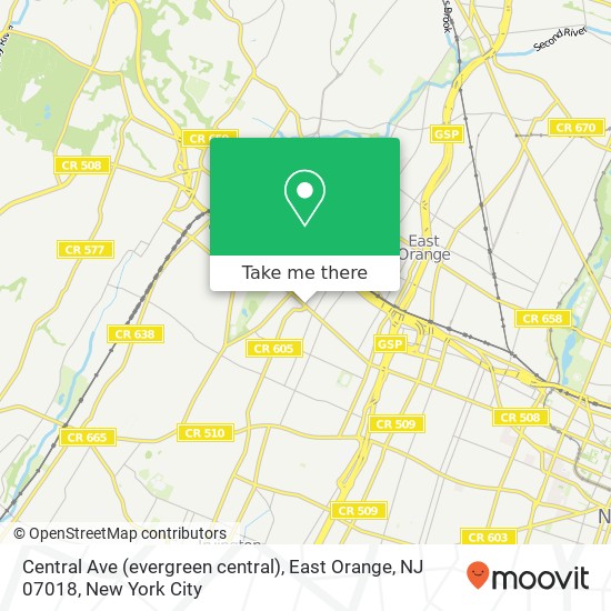 Mapa de Central Ave (evergreen central), East Orange, NJ 07018