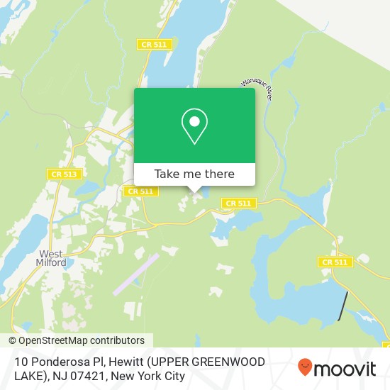 Mapa de 10 Ponderosa Pl, Hewitt (UPPER GREENWOOD LAKE), NJ 07421