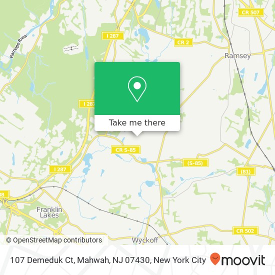 Mapa de 107 Demeduk Ct, Mahwah, NJ 07430