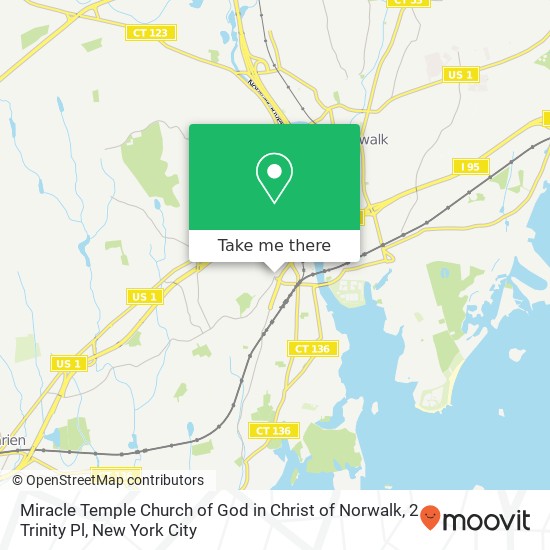 Mapa de Miracle Temple Church of God in Christ of Norwalk, 2 Trinity Pl