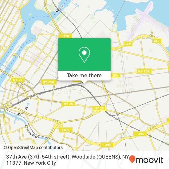 Mapa de 37th Ave (37th 54th street), Woodside (QUEENS), NY 11377