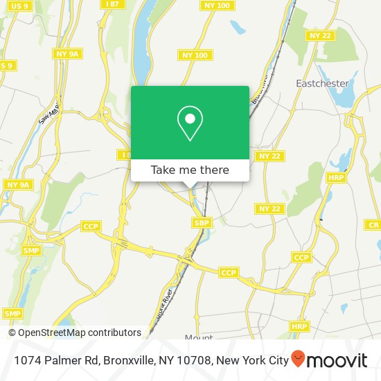 Mapa de 1074 Palmer Rd, Bronxville, NY 10708