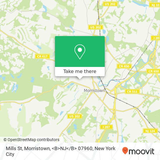 Mapa de Mills St, Morristown, <B>NJ< / B> 07960
