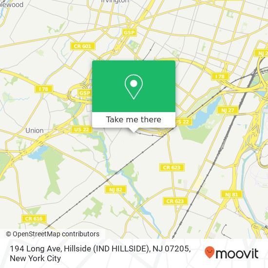 Mapa de 194 Long Ave, Hillside (IND HILLSIDE), NJ 07205