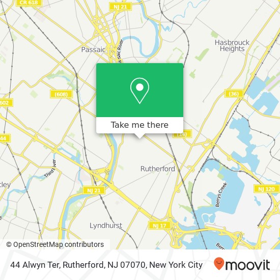 Mapa de 44 Alwyn Ter, Rutherford, NJ 07070