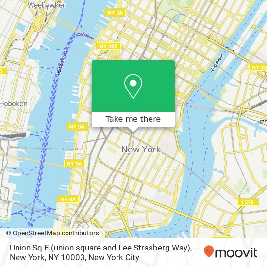 Mapa de Union Sq E (union square and Lee Strasberg Way), New York, NY 10003