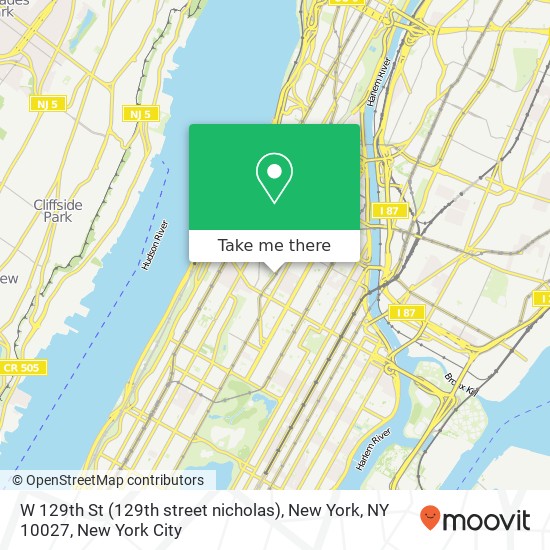 W 129th St (129th street nicholas), New York, NY 10027 map