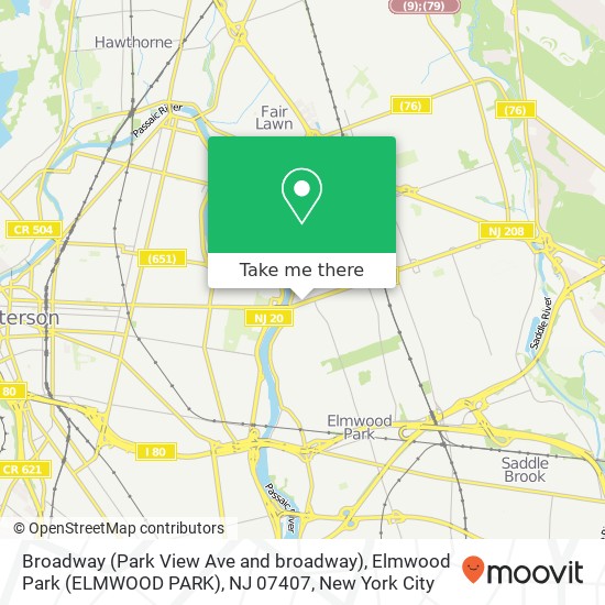 Mapa de Broadway (Park View Ave and broadway), Elmwood Park (ELMWOOD PARK), NJ 07407