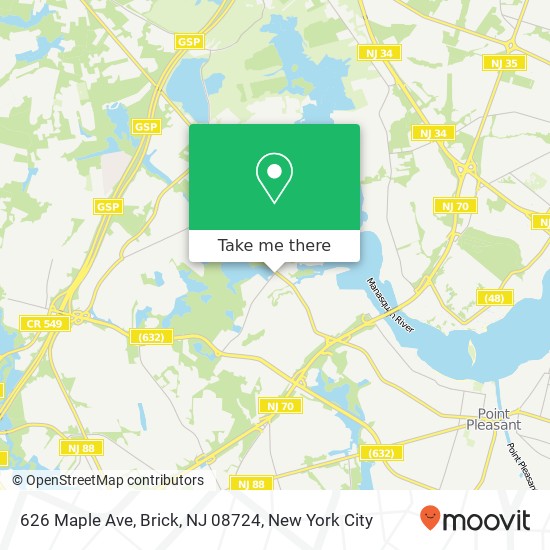 Mapa de 626 Maple Ave, Brick, NJ 08724