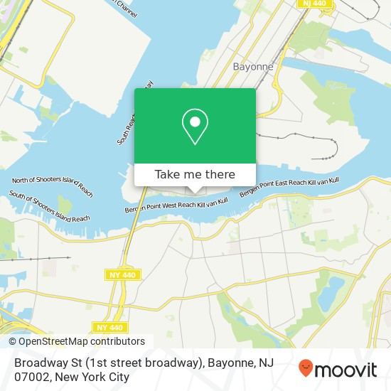 Mapa de Broadway St (1st street broadway), Bayonne, NJ 07002