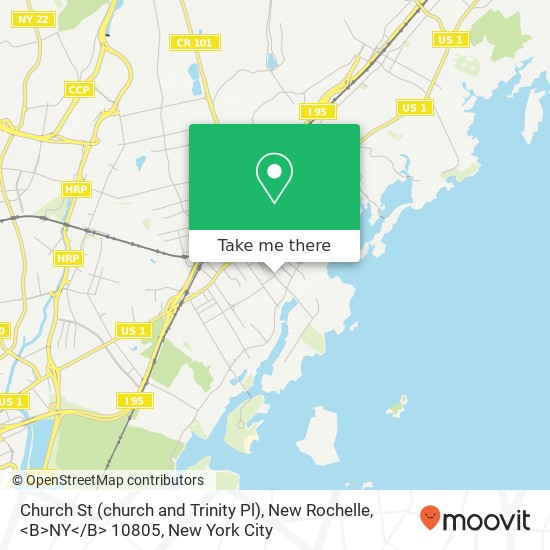 Mapa de Church St (church and Trinity Pl), New Rochelle, <B>NY< / B> 10805