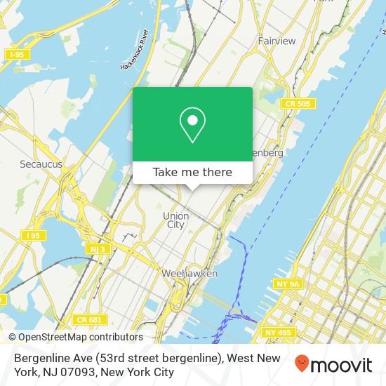 Mapa de Bergenline Ave (53rd street bergenline), West New York, NJ 07093