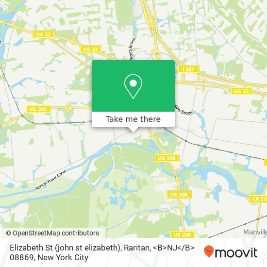Mapa de Elizabeth St (john st elizabeth), Raritan, <B>NJ< / B> 08869