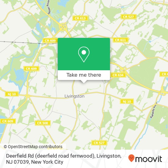 Mapa de Deerfield Rd (deerfield road fernwood), Livingston, NJ 07039