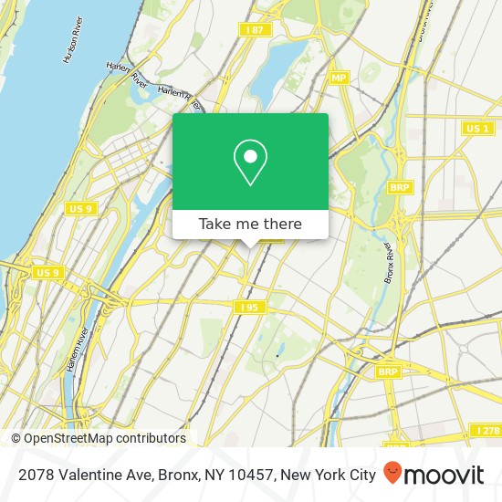 Mapa de 2078 Valentine Ave, Bronx, NY 10457