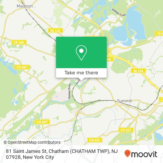 Mapa de 81 Saint James St, Chatham (CHATHAM TWP), NJ 07928