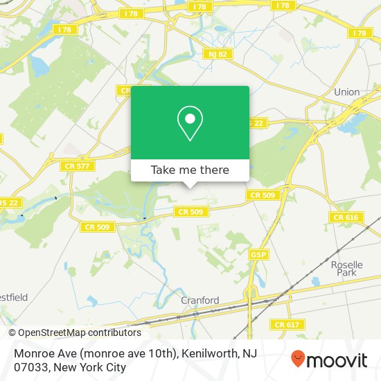 Monroe Ave (monroe ave 10th), Kenilworth, NJ 07033 map